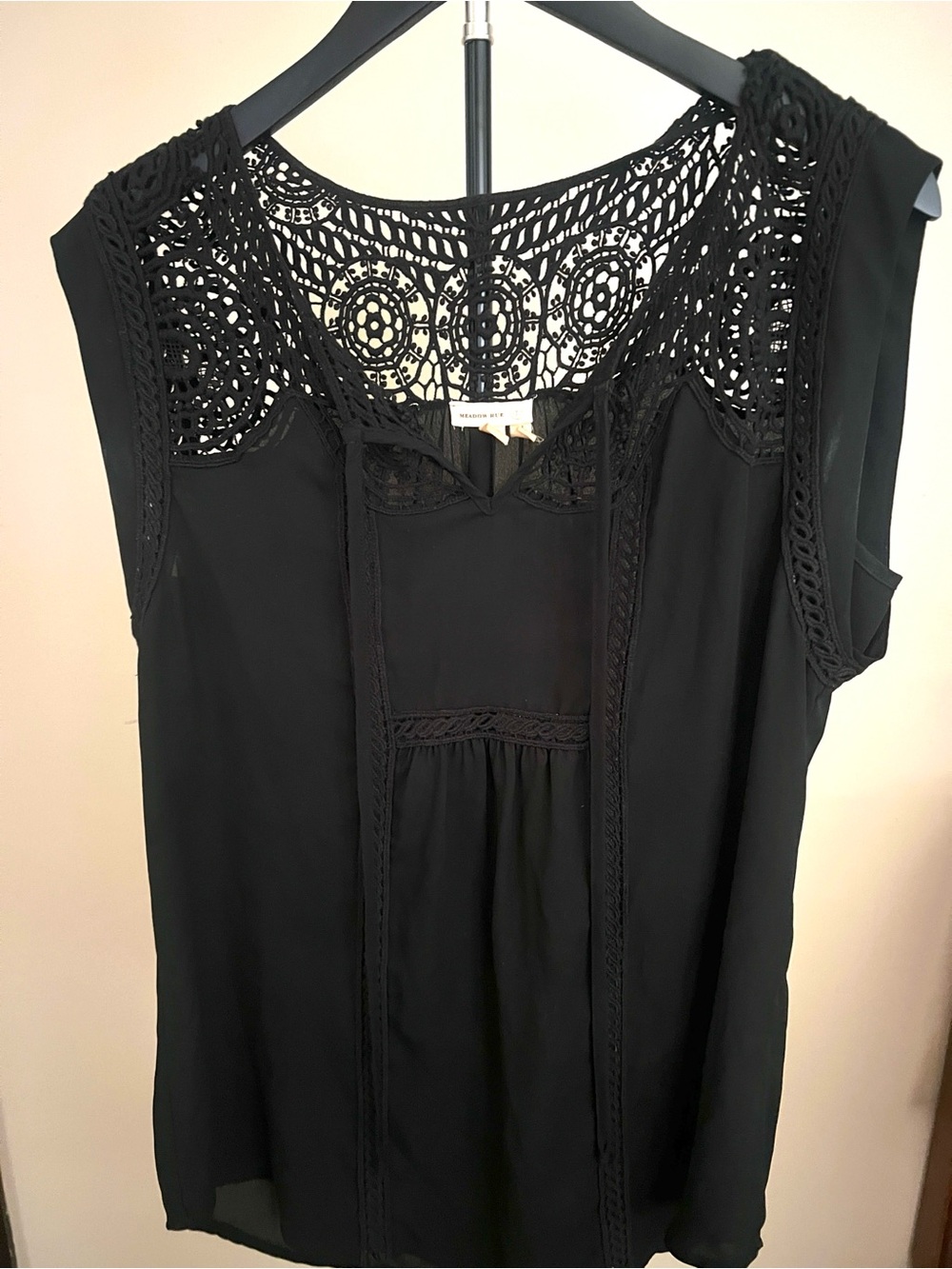 Meadow Rue Black Crochet Yoke Sleeveless Blouse